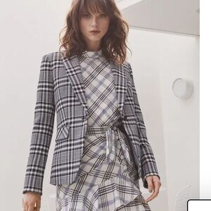 Veronica Beard Ada One Button Black and White Plaid Spring Blazer